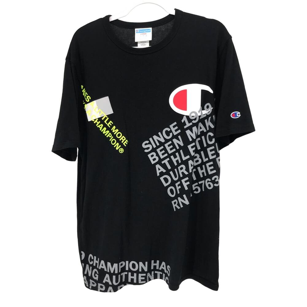 Champion Black Graphic Print Short Sleeve T-Shirt Mens L